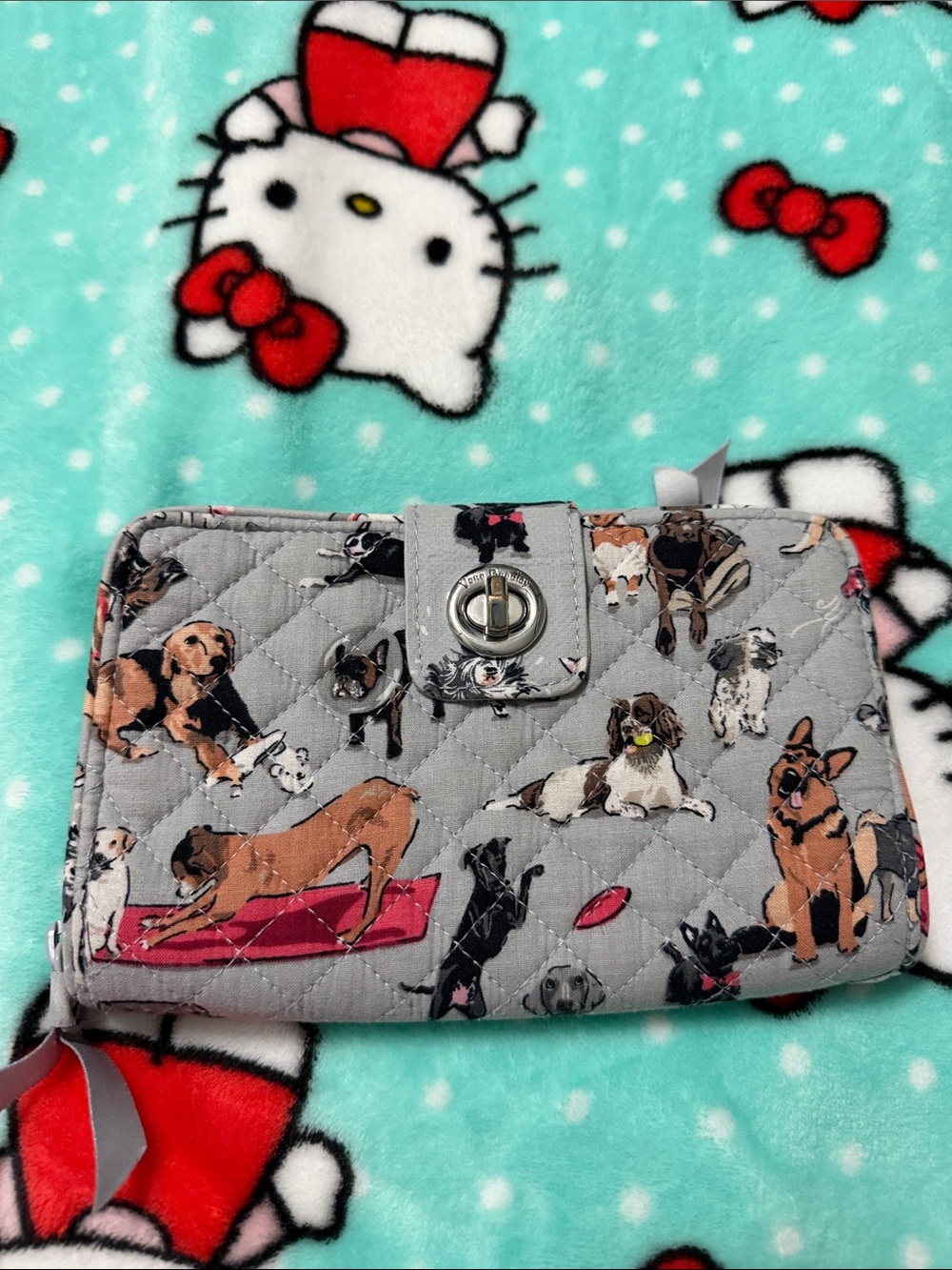 Vera Bradley Gray Quilted Wallet with Playful Dog Print